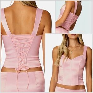 Pink Satin Corset - Boned Bodice with Lace-up Back